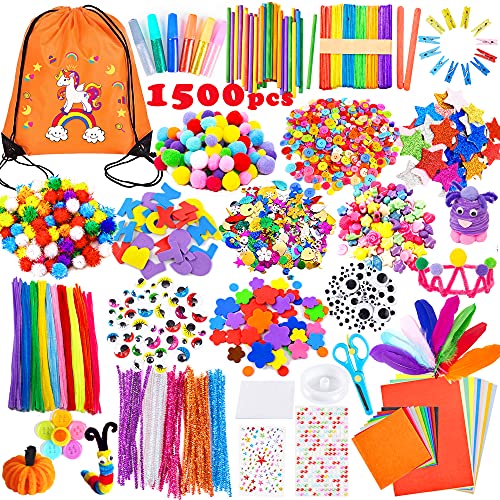 Yetech Creativo Pipe Cleaners Crafts Set，1500+ PCS Kit Manualidades niños,Pompoms con Wiggle Eyes , Craft Sticks,Pompones, Gemas Adhesivas,Juego Creativo Regalo para Craft DIY Art Supplies
