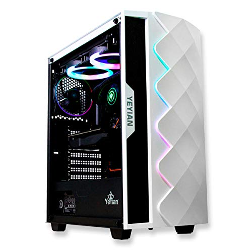 YEYIAN Caja Pc Gaming PC Abyss 2500 , ATX, M-ATX, ITX, EATX, Panel Lateral de Vidrio Templado, Audio HD, 2 USB 3.0 y Audio in, Iluminación ARGB, Incluye 3 Ventiladores ARG 120MM - YGA-49702 (Blanco)