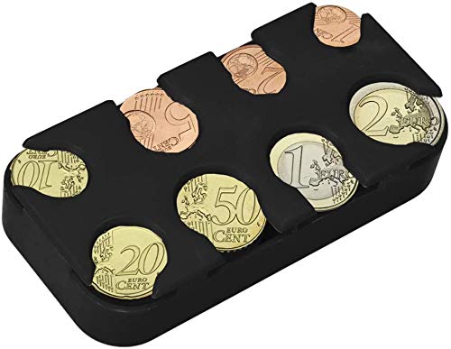 YFOX Mini caja de almacenamiento de monedas Euro,8 compartimentos de 1 centavo a 2 euros, colector de monedas Euro rápido y fuerte Clasificador de distribución de monedas (2 juegos) negro + rojo