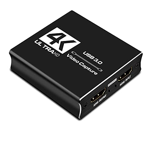 Y&H 4K USB3.0 Video Tarjeta de captura, con micrófono HDMI Out,Capturadora de Video 1080p 60fps para juegos/OBS Twitch Live Stream/Videoconferencia,funciona para Nintendo Switch PS4 Xbox One Camera PC