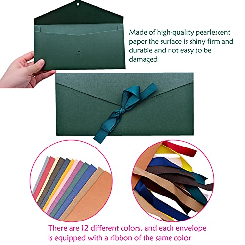 YHSWIN 24 Piezas Sobres para Tarjetas de Regalo, 12 Colores Sobres de Papel Kraft con Cintas para Tarjetas de Regalo Tarjetas de Felicitación para Fiestas Invitación de Boda Cumpleaños, 22 x 11cm
