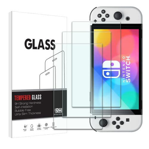 YISPIRIN(3 pezzi) Cristal Templado par Nitendo Switch (Oled modelo), Dureza 9H, Anti-Rasguño,Fácil de instalar, Vidrio Templado Protector de Pantalla para Nitendo Switch (Oled modelo)