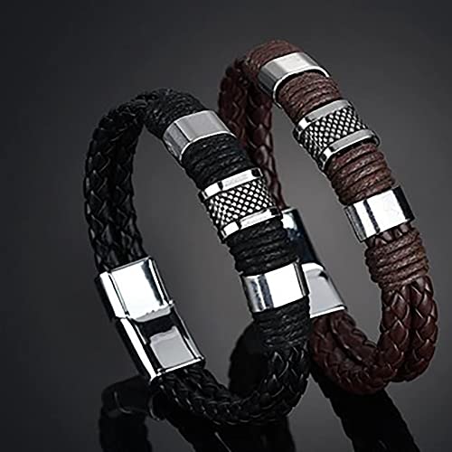 YJHC Magnetic Man Charm Masculinity Leather Bracelet,Vintage Men's Leather Magnetic Clasp Bracelet,Double Wrap Braided Leather Bracelet for Men. (2PC)