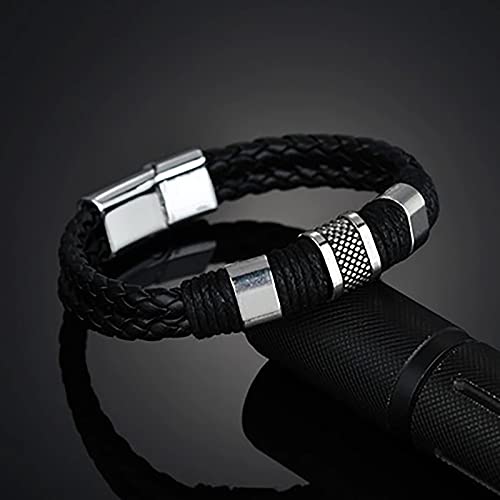 YJHC Magnetic Man Charm Masculinity Leather Bracelet,Vintage Men's Leather Magnetic Clasp Bracelet,Double Wrap Braided Leather Bracelet for Men. (2PC)