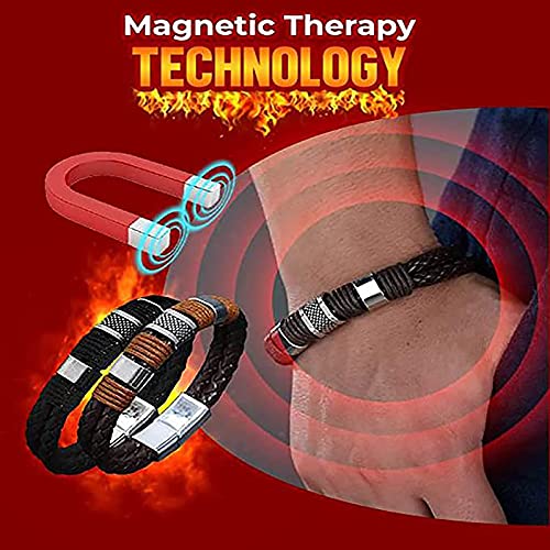 YJHC Magnetic Man Charm Masculinity Leather Bracelet,Vintage Men's Leather Magnetic Clasp Bracelet,Double Wrap Braided Leather Bracelet for Men. (2PC)