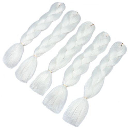YMHPRIDE Cabello trenzado Kanekalon blanco de 5 piezas 24 pulgadas Jumbo extensión de cabello trenzado sintético