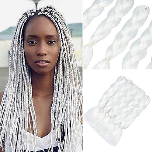 YMHPRIDE Cabello trenzado Kanekalon blanco de 5 piezas 24 pulgadas Jumbo extensión de cabello trenzado sintético