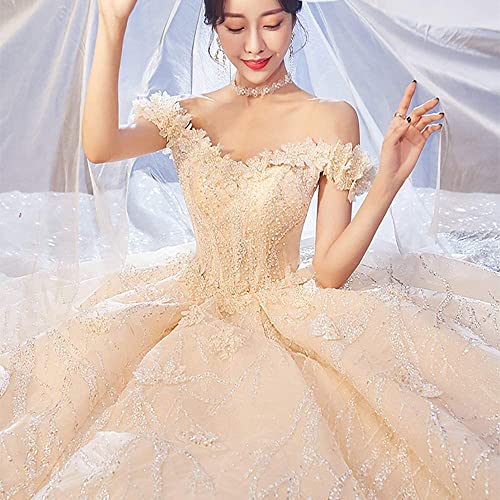 YMLSD Vestido de Novia, Las Mujeres Blancas Caída Elegante de Encaje sin Espalda/White/M