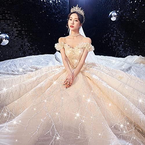 YMLSD Vestido de Novia, Las Mujeres Blancas Caída Elegante de Encaje sin Espalda/White/M