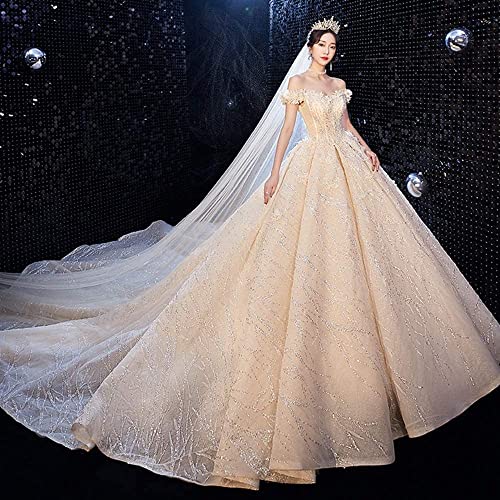 YMLSD Vestido de Novia, Las Mujeres Blancas Caída Elegante de Encaje sin Espalda/White/M