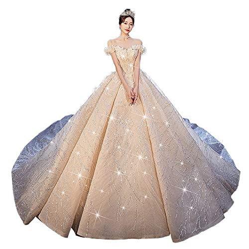 YMLSD Vestido de Novia, Las Mujeres Blancas Caída Elegante de Encaje sin Espalda/White/M