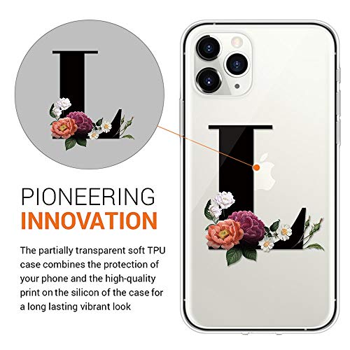 Yoedge Funda para Sony Xperia 5 II, 6.1", Silicona Ligera Delgado TPU Bumper Rubber Caso Transparente Designs Letra L y Flores Patrón Resistente Carcasa Antichoque Flexible & Ultra Protectora