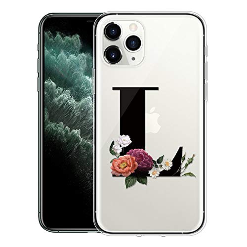 Yoedge Funda para Sony Xperia 5 II, 6.1", Silicona Ligera Delgado TPU Bumper Rubber Caso Transparente Designs Letra L y Flores Patrón Resistente Carcasa Antichoque Flexible & Ultra Protectora