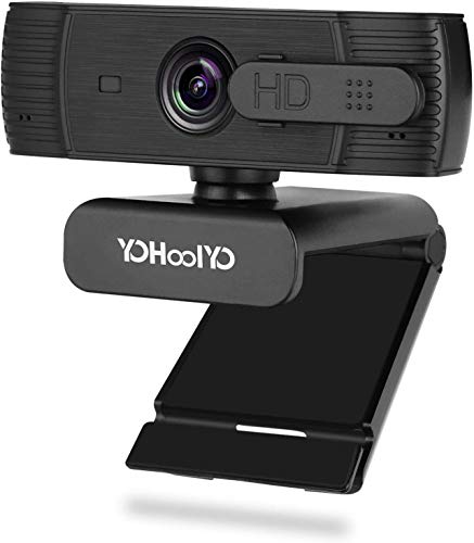 YOHOOLYO Webcam 1080P Full HD con Micrófono Estéreo Enfoque Automático Cámara Web USB con Cubierta de Privacidad Compatible con Windows, Mac Android