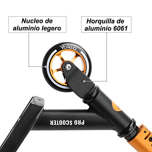YOLEO Stunt Scooter, Patinete de Acrobacias Trucos, Patinete Freestyle, Kick Trick Scooter Pro para niños (Negro-Dorado)