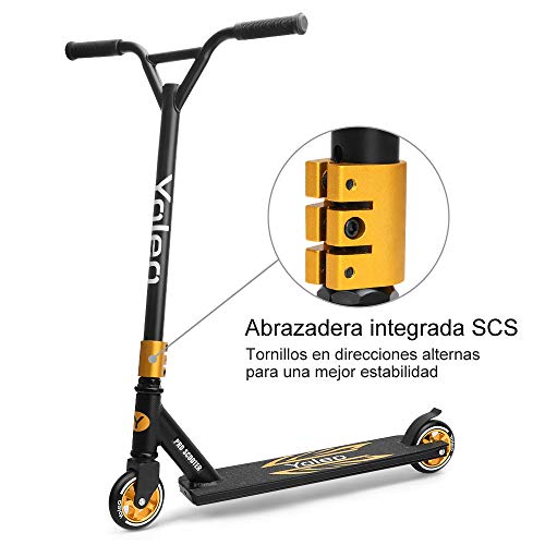 YOLEO Stunt Scooter, Patinete de Acrobacias Trucos, Patinete Freestyle, Kick Trick Scooter Pro para niños (Negro-Dorado)