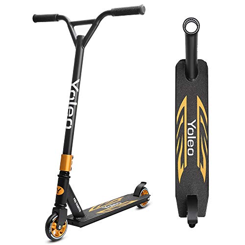 YOLEO Stunt Scooter, Patinete de Acrobacias Trucos, Patinete Freestyle, Kick Trick Scooter Pro para niños (Negro-Dorado)
