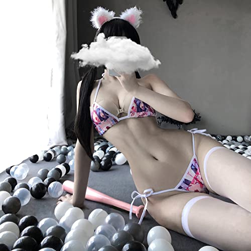 YOMORIO Lindo Micro Bikini Lolita Japonés Anime Bra y Panty Set Cosplay Tanga Bikini - - Talla Única