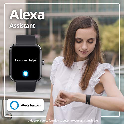 YONMIG Smartwatch, 1.69" Reloj Inteligente con Alexa Integrada para Hombre Mujer, Monitor de Oxígeno de Sangre(SpO2), Monitor de Sueño, Pulsómetro, Pulsera Actividad Impermeable 5ATM 14 Modos Deporte