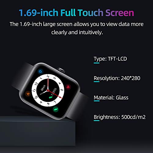 YONMIG Smartwatch, 1.69" Reloj Inteligente con Alexa Integrada para Hombre Mujer, Monitor de Oxígeno de Sangre(SpO2), Monitor de Sueño, Pulsómetro, Pulsera Actividad Impermeable 5ATM 14 Modos Deporte