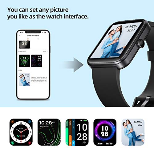 YONMIG Smartwatch, 1.69" Reloj Inteligente con Alexa Integrada para Hombre Mujer, Monitor de Oxígeno de Sangre(SpO2), Monitor de Sueño, Pulsómetro, Pulsera Actividad Impermeable 5ATM 14 Modos Deporte