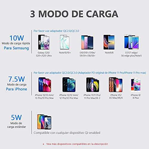 yootech Cargador Rápido Inductivo Qi,10W para Galaxy S21/S20/Note 10/S10+/S10E/Note 9/S9/S8/8,7.5W Compatible con iPhone 13/13Pro/12/12Pro/SE 2020/11/11Pro/11Pro MAX/XS MAX/XR/XS/X/8 (NO Adaptador)