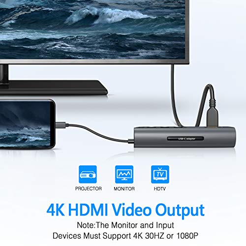 YOREPEK Hub USB C, 8 en 1 Adaptador Tipo C a HDMI 4K, 1 USB 3.0, 2 USB 2.0, Carga PD 60W, Lector Tarjeta SD/TF, Compatible con Matebook D 15/14, Chromebook, GemiBook, iPad Air 2020, Samsung Galaxy Tab