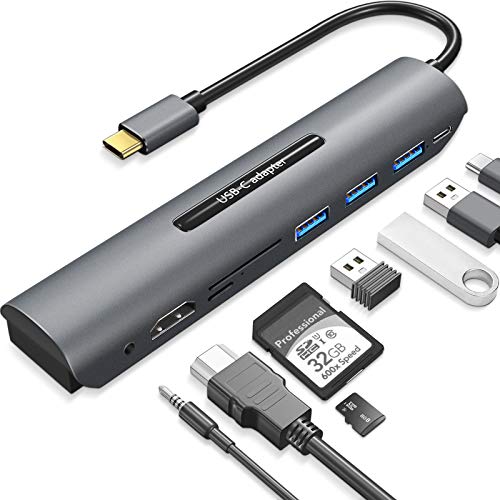 YOREPEK Hub USB C, 8 en 1 Adaptador Tipo C a HDMI 4K, 1 USB 3.0, 2 USB 2.0, Carga PD 60W, Lector Tarjeta SD/TF, Compatible con Matebook D 15/14, Chromebook, GemiBook, iPad Air 2020, Samsung Galaxy Tab