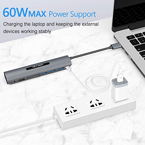 YOREPEK Hub USB C, 8 en 1 Adaptador Tipo C a HDMI 4K, 1 USB 3.0, 2 USB 2.0, Carga PD 60W, Lector Tarjeta SD/TF, Compatible con Matebook D 15/14, Chromebook, GemiBook, iPad Air 2020, Samsung Galaxy Tab