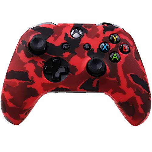 YoRHa Agua Transferir Impresión Camuflaje Silicona Cubrir la Piel Caso para Xbox One X/One S Controlador [Después del Modelo 8.2016] x 1 (Rojo & Azul) con empuñaduras Pro x 8