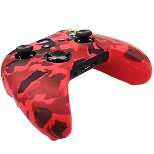 YoRHa Agua Transferir Impresión Camuflaje Silicona Cubrir la Piel Caso para Xbox One X/One S Controlador [Después del Modelo 8.2016] x 1 (Rojo & Azul) con empuñaduras Pro x 8