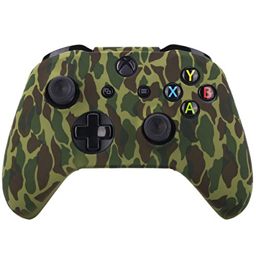 YoRHa Agua Transferir Impresión Camuflaje Silicona Cubrir la Piel Caso para Xbox One X/One S Controlador x 1 (Bosque) con empuñaduras Pro x 8