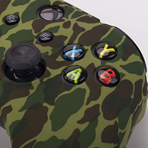 YoRHa Agua Transferir Impresión Camuflaje Silicona Cubrir la Piel Caso para Xbox One X/One S Controlador x 1 (Bosque) con empuñaduras Pro x 8