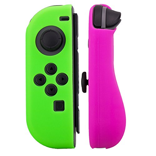 YoRHa Empuñadura Silicona Caso Piel Fundas Protectores Cubierta para Nintendo Switch/NS/NX Joy-con Mando x 2 (Rosa Oscuro+Verde) con Joy-con los puños Pulgar Thumb gripsx 8