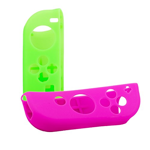 YoRHa Empuñadura Silicona Caso Piel Fundas Protectores Cubierta para Nintendo Switch/NS/NX Joy-con Mando x 2 (Rosa Oscuro+Verde) con Joy-con los puños Pulgar Thumb gripsx 8