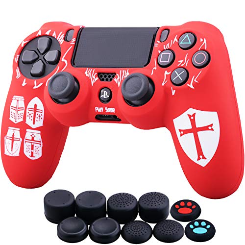 YoRHa Grabado Láser Silicona Caso Piel Fundas Protectores Cubierta para Sony PS4/slim/Pro Dualshock 4 Mando x 1 (Cruzado) con Los Puños Pulgar Thumb Gripsx 10