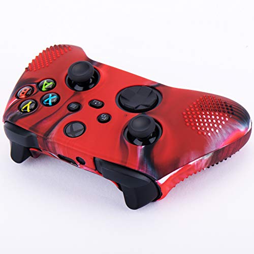 YoRHa Silicona Funda Piel Carcasas Cubierta para Xbox Series X/S Mando x 1 (Rojo Camuflaje) con Agarres para el Pulgar x 10