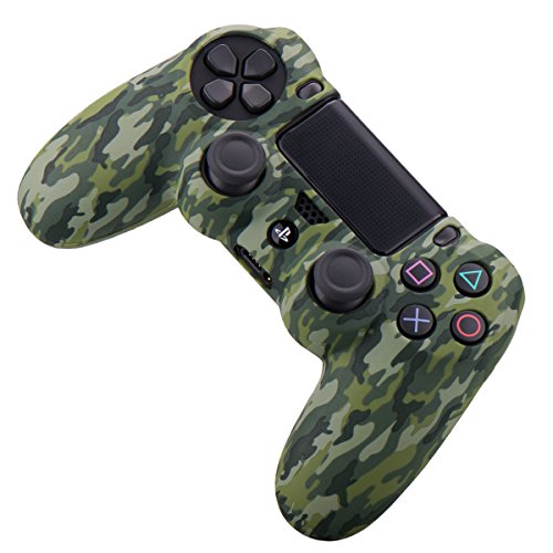 YoRHa Transferencia de Agua Impresión (Camuflaje) Estuche de Piel con Cubierta de Silicona para Controlador Sony PS4 / Slim/Pro x 1 (Verde) con empuñaduras Pro x 8