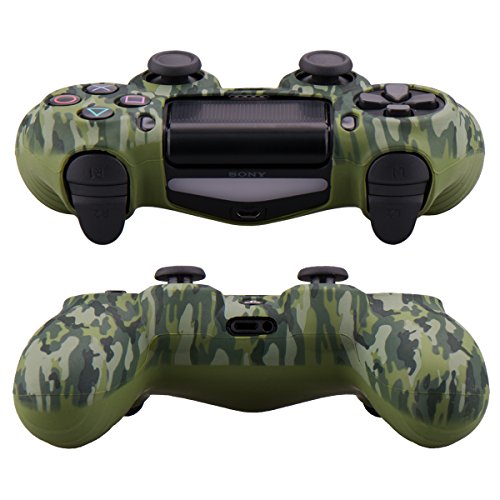 YoRHa Transferencia de Agua Impresión (Camuflaje) Estuche de Piel con Cubierta de Silicona para Controlador Sony PS4 / Slim/Pro x 1 (Verde) con empuñaduras Pro x 8
