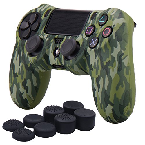 YoRHa Transferencia de Agua Impresión (Camuflaje) Estuche de Piel con Cubierta de Silicona para Controlador Sony PS4 / Slim/Pro x 1 (Verde) con empuñaduras Pro x 8