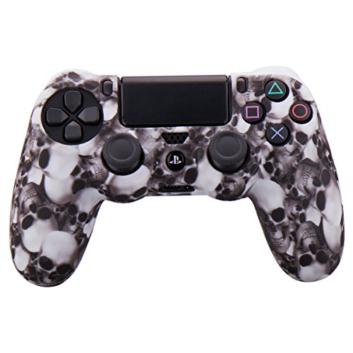 YoRHa Water Transfer Printing Skull Funda de Silicona para Sony PS4 / Slim/Pro Controlador x 1 (Blanco) con agarres Pro x 8