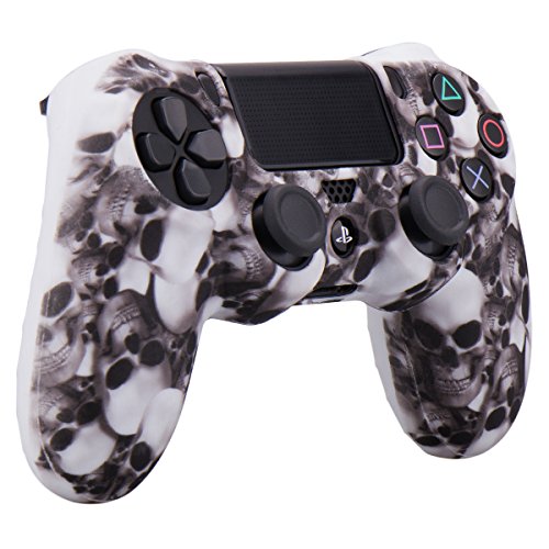 YoRHa Water Transfer Printing Skull Funda de Silicona para Sony PS4 / Slim/Pro Controlador x 1 (Blanco) con agarres Pro x 8