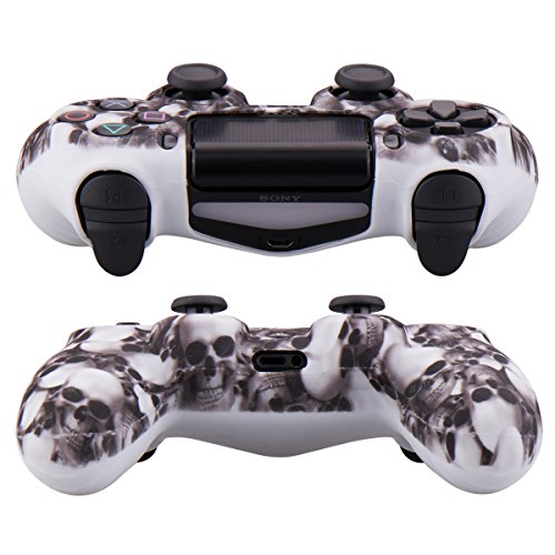 YoRHa Water Transfer Printing Skull Funda de Silicona para Sony PS4 / Slim/Pro Controlador x 1 (Blanco) con agarres Pro x 8