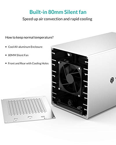 Yottamaster 5 Bahías Tipo C Carcasa para Disco Duro de 3.5"/2.5", Aluminio Externo Caja Disco Duro con Ventilador de 80mm