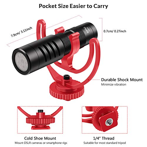 YOTTO Video Micrófono de Condensador, Universal Micrófono Compacto Cardioide para Videocámaras de 3,5 mm para Video/Cámara Canon EOS/Nikon Digital SLR/Android Móvil/Mac Tablet
