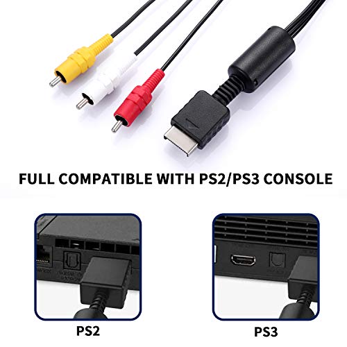 Young4us - Juego de 2 cables RCA para PS3 PS2 PS1 Playstation, accesorios de conexión de componentes de consola de juegos, cable AV (8,2 pies/2,5 m)