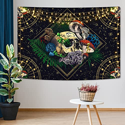 Yrendenge Tapices de calavera con diseño de hongos de calavera para colgar en la pared, tapiz de estética abstracta para dormitorio Hallowine, sala de estar, 83 x 59 pulgadas (210 x 150 cm)