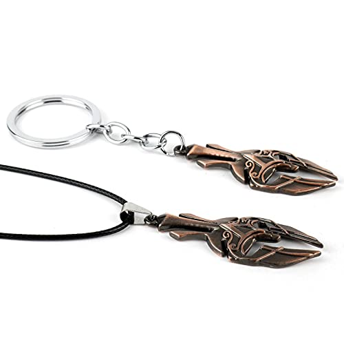YUNMENG Collar de Dos Metales AC Odyssey Odyssey Leonidas Spear Drachma Colgante Collar Llavero