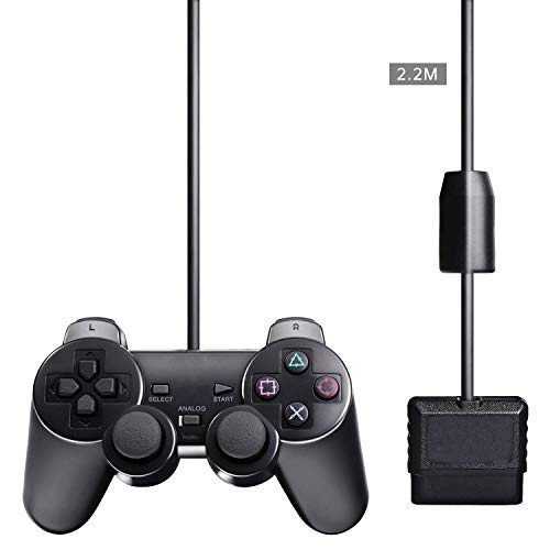 YUSH Mando PS2 con Cable, Gamepad con Doble Vibración para Playstation 2