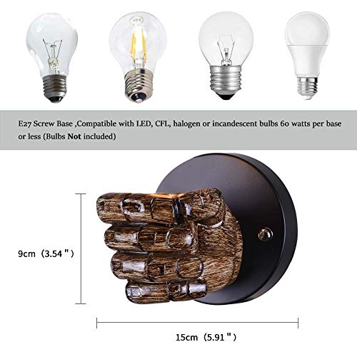 YXZQ Aplique de Pared Vintage 1 luz Apliques de Pared con Enchufe E27 Retron Iluminación Industrial amp Aplique de luz para Dormitorio Sala de Estar Pasillo